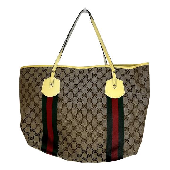 Gucci GG Canvas Jolie Webb Charm Tote Bag AOP Logo Tan Red Green Cream Vtg 2009 - Picture 6 of 16